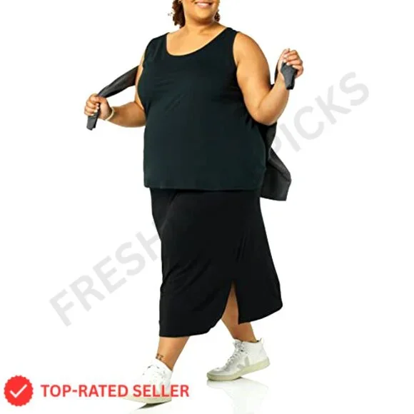 Pull-On Knit Midi Skirt Stretchy Casual Chic Minimal Day to Night Wear - Picture 3 of 6